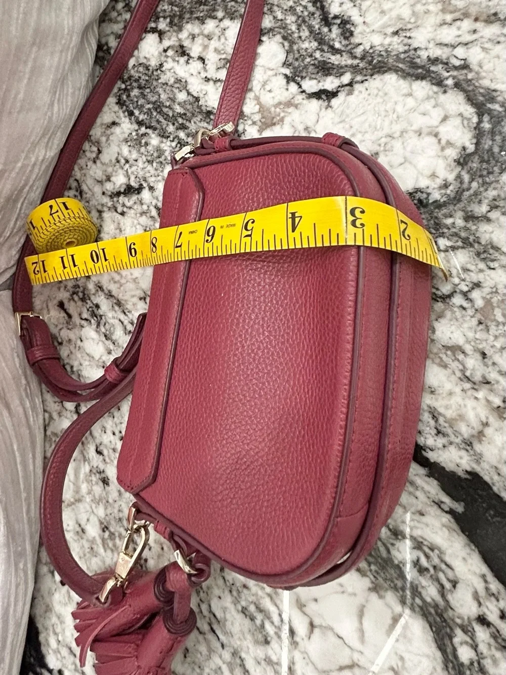 kate spade Burgundy Pebbled Leather Crossbody with Tassel
